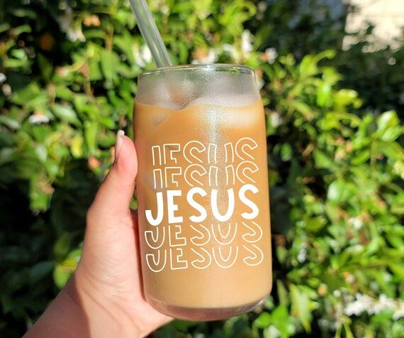 Read the full title
    Jesus Glass Can Cup with glass straw | Iced Coffee Drinkware | Beer and S... | Etsy (US)