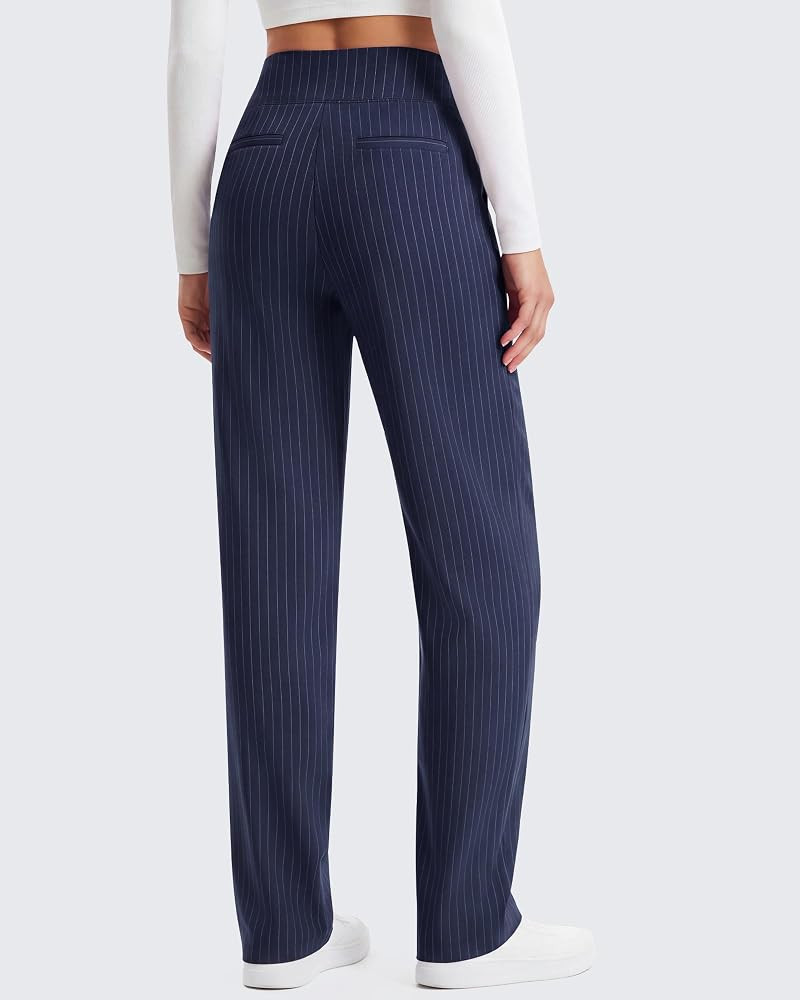 G4Free ShiftReady Womens Dress Pants Pinstripe Straight Leg Work Yoga | Amazon (US)