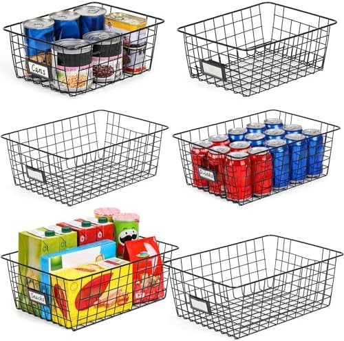 6 Pack Wire Baskets for Pantry Organization and Storage, Kitchen Organizer, 2 XXLarge & 2 XLarge ... | Amazon (US)