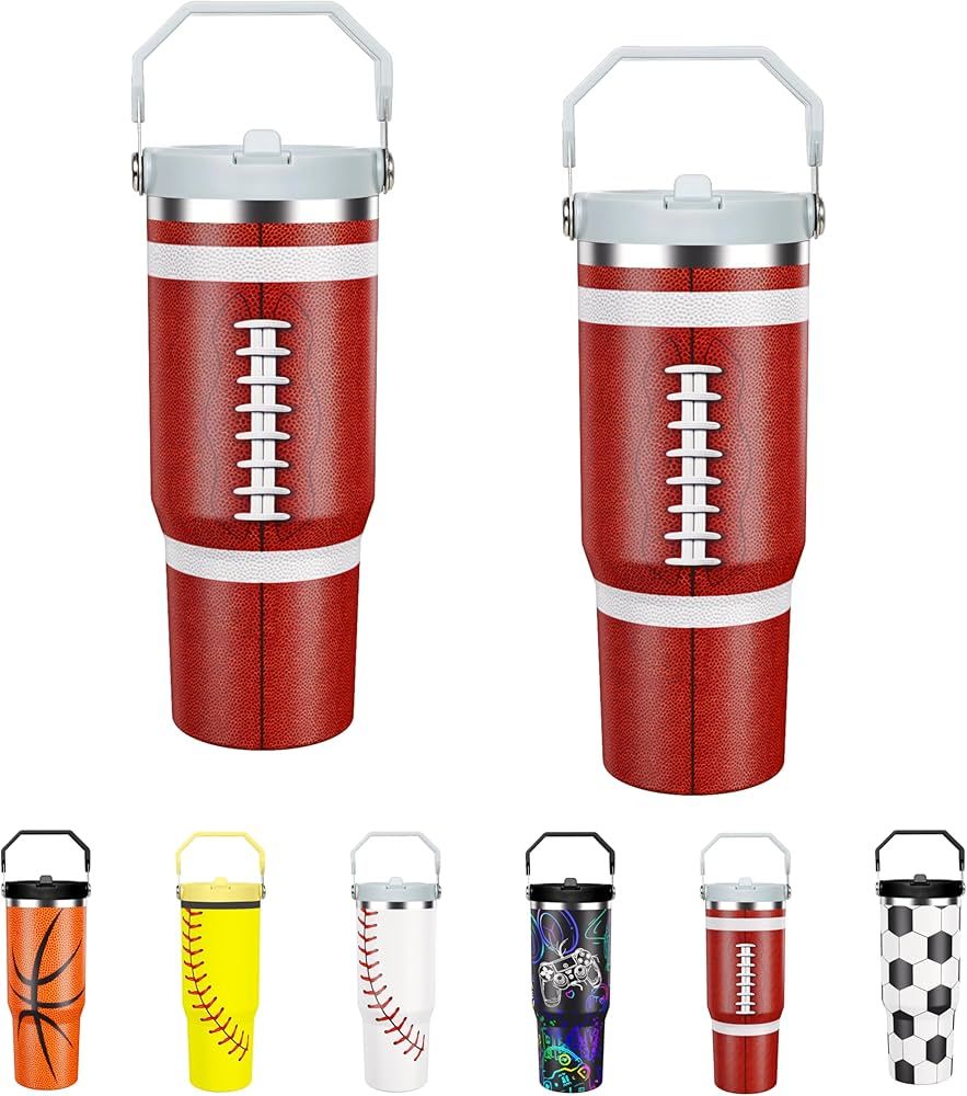 Football Lover Gift 30 oz Flip Straw Tumbler with Top Handle Football Pattern BPA-Free Leak Proof... | Amazon (US)