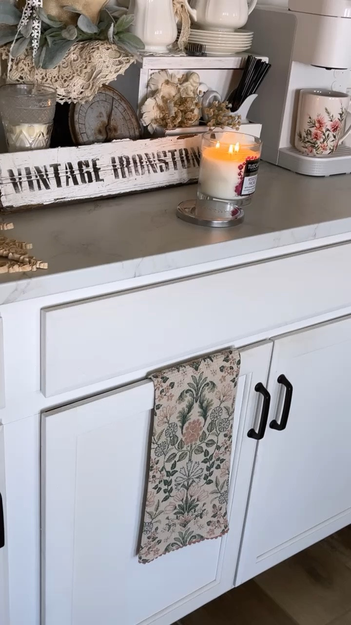 Love this easy diy to my coffee bar. Gave it a shabby chic Victorian look. I got the smaller size since it fit my cabinet dimensions 

#LTKstyletip #LTKVideo #LTKhome