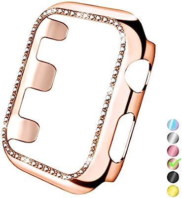 Zekapu Compatible with Apple Watch Case 38mm, Rose Gold Bling Diamond Bordered iWatch Protector f... | Amazon (US)