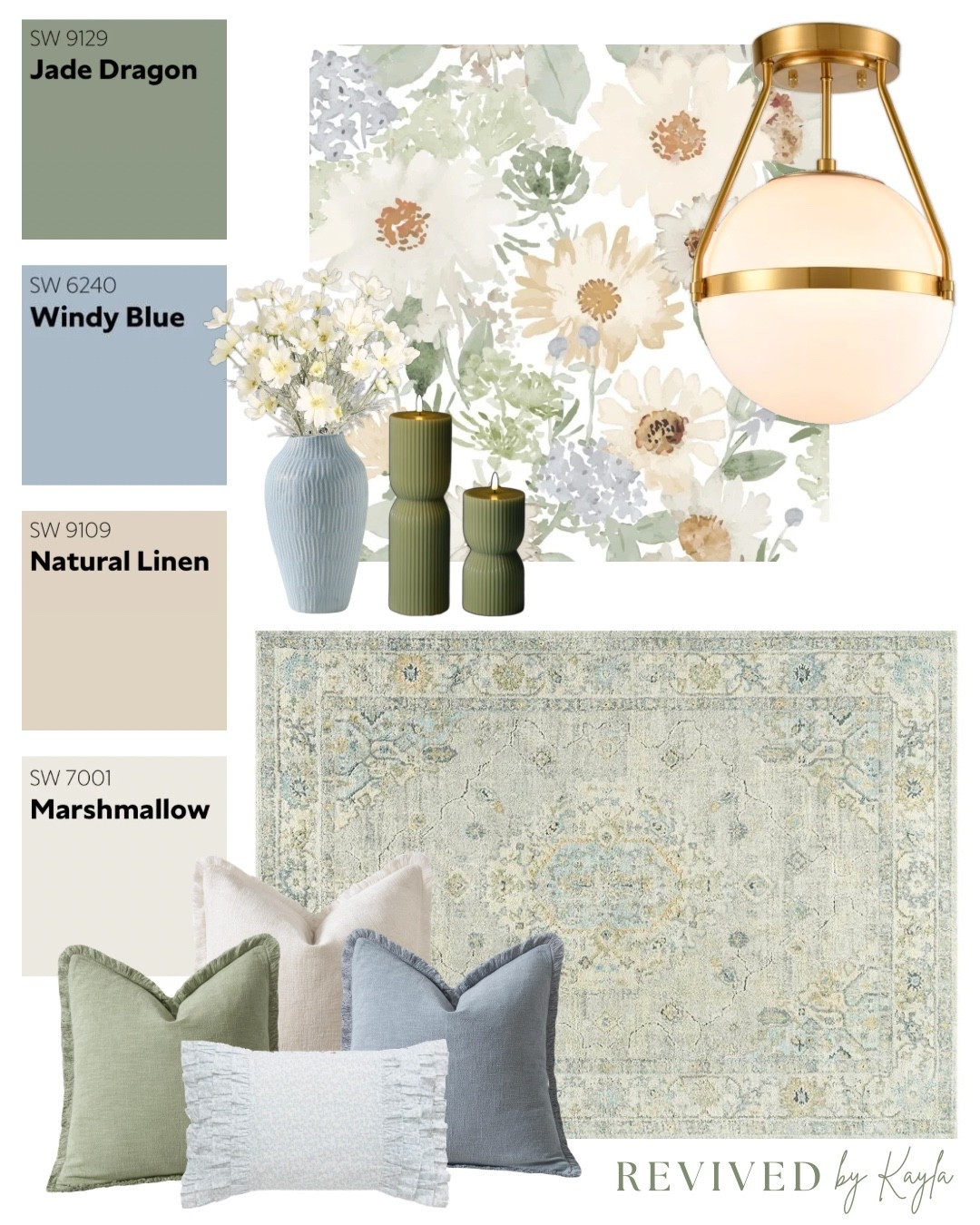 Green and blue floral room design mood board 💚🩵

#homedesign #homedecor #homeinspo #livingroom #bedroom #girldecor #greenandblue #decor #home #floral #flowers #feminine #interiordesign #moodboard #paintcolors #sherwinwilliams #wayfair #amazon #amazonhome 

#LTKHome