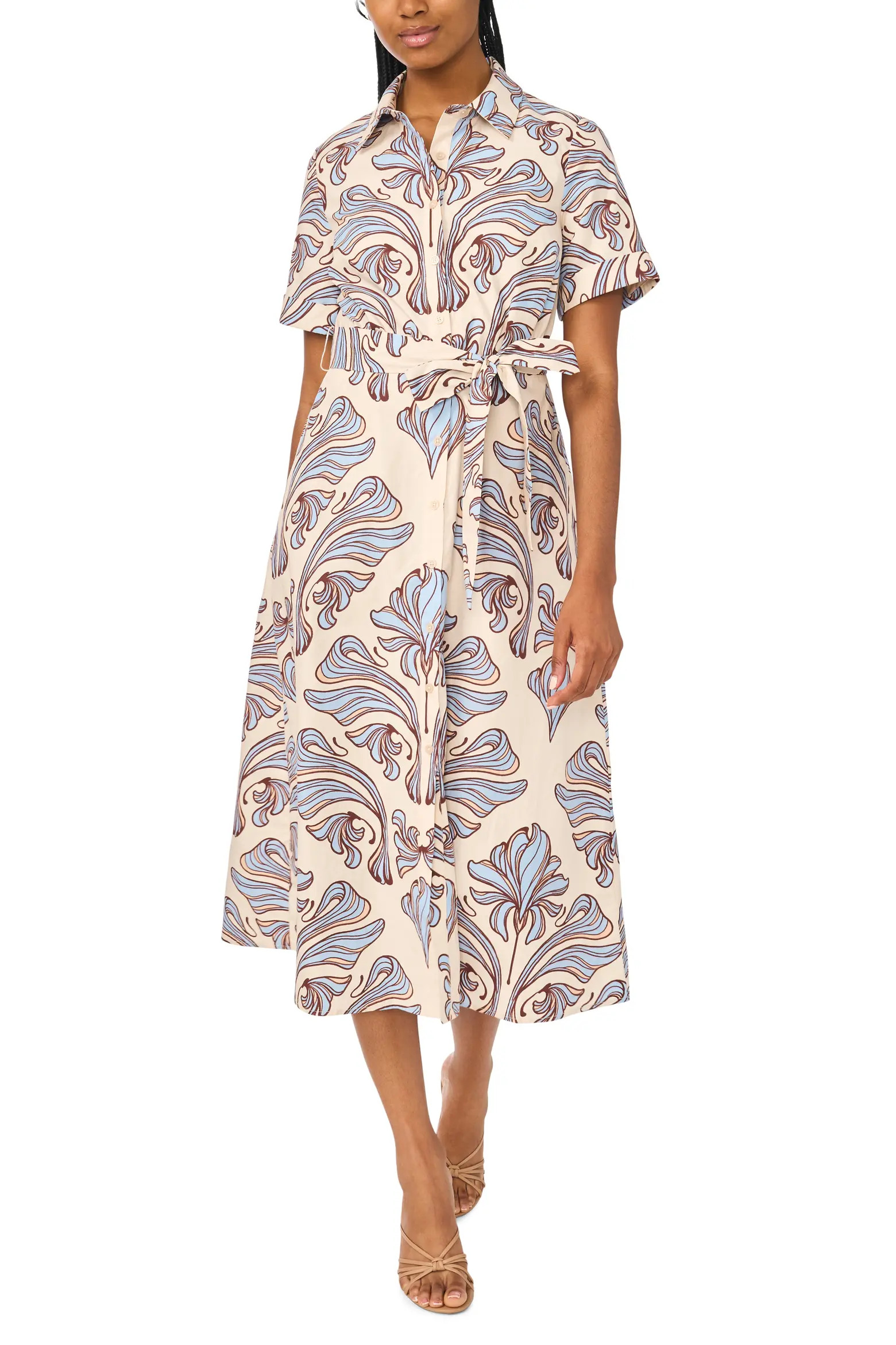 Print Belted Midi Shirtdress (Women) | Nordstrom | Nordstrom
