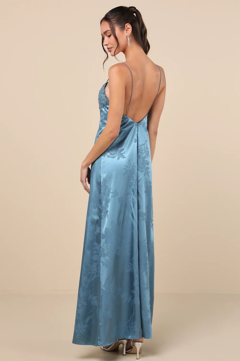 Whimsical Radiance Blue Satin Embroidered Maxi Dress | Lulus