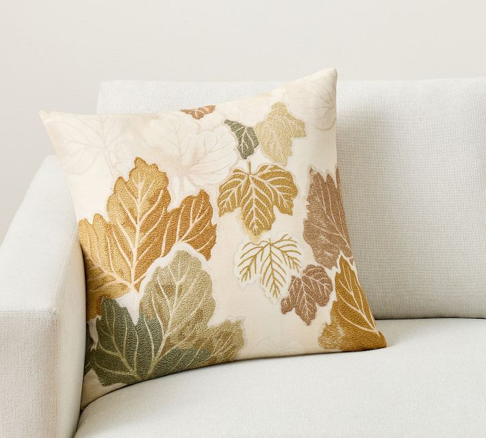 Fall Leaves Embroidered Pillow Cover | Pottery Barn (US)
