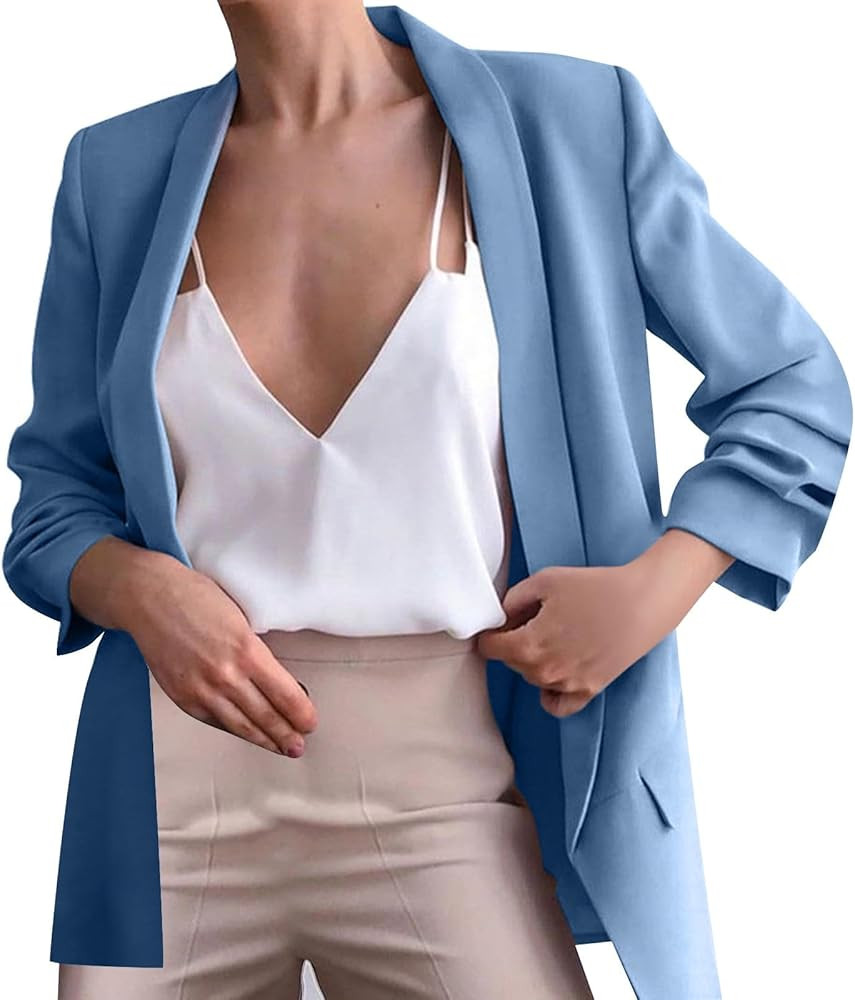 Cropped Suit Jacket Women Office Women's Blazer Long Sleeve Work Lightweight Coat Soft With Pocke... | Amazon (US)