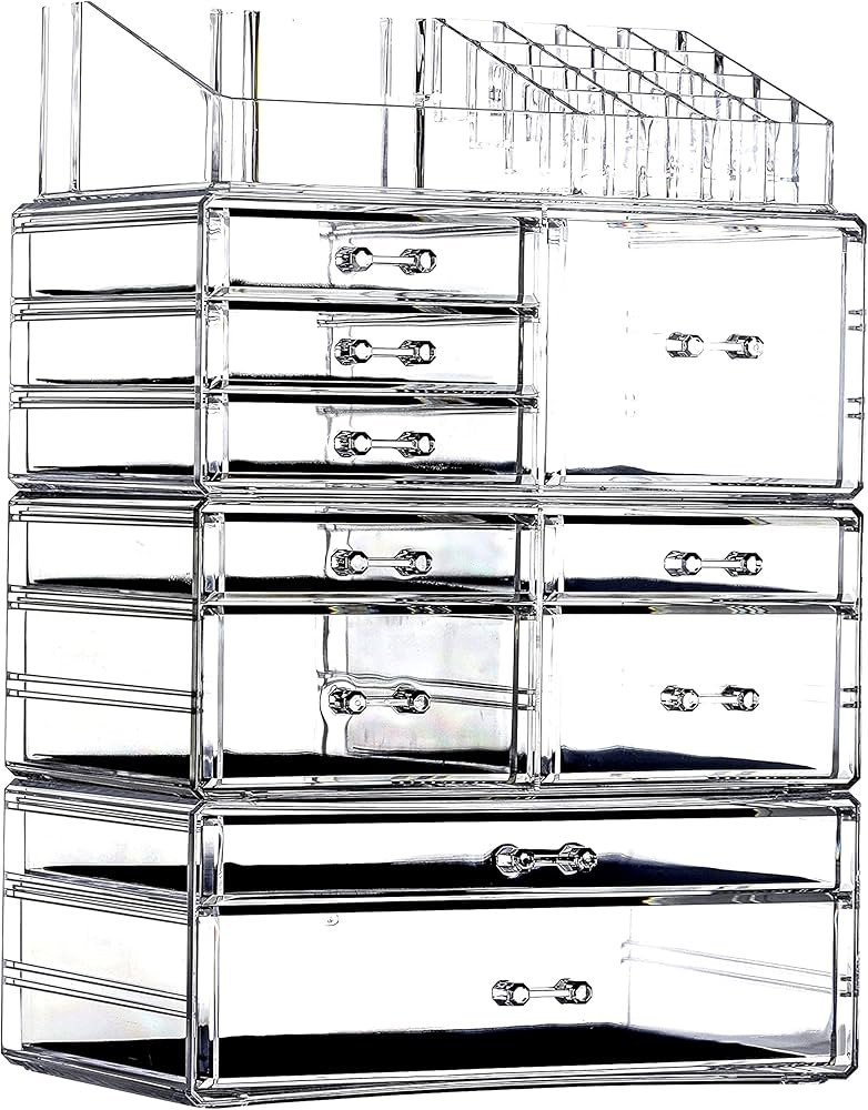 Cq acrylic Clear Makeup Storage Organizer Drawers Skin Care Large Cosmetic Display Cases Stackabl... | Amazon (US)