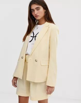 Pull&Bear linen blazer in yellow | ASOS US