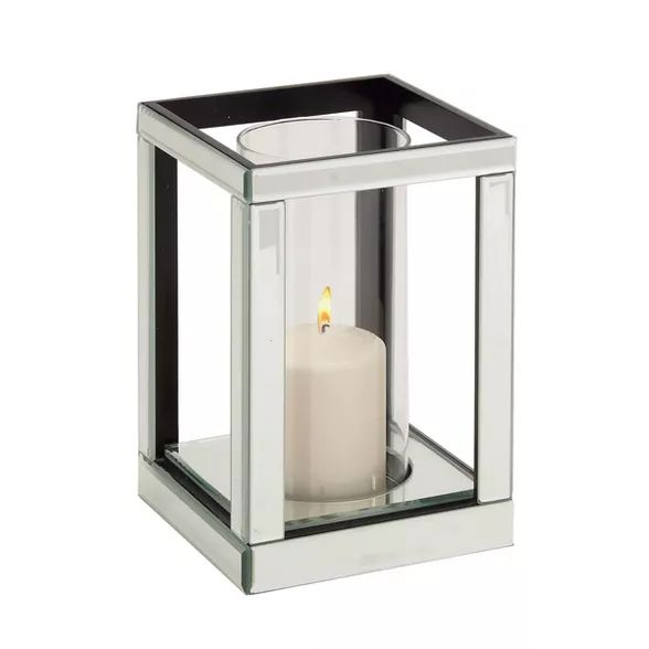 10" x 7" Hurricane Glam Style Glass/Mirror Candle Holder Silver - Olivia & May | Target