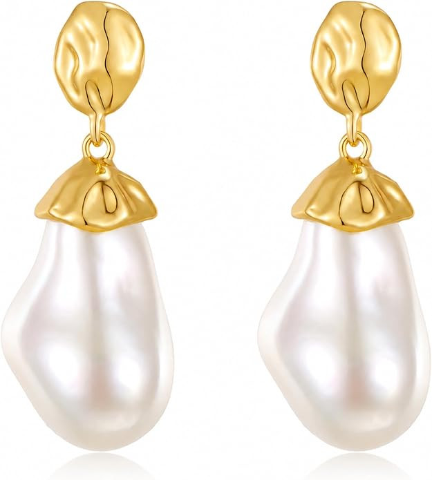 Gold Baroque Pearl Earrings Irregular Pearl Earrings Hypoallergenic for Women Jewelry | Amazon (US)