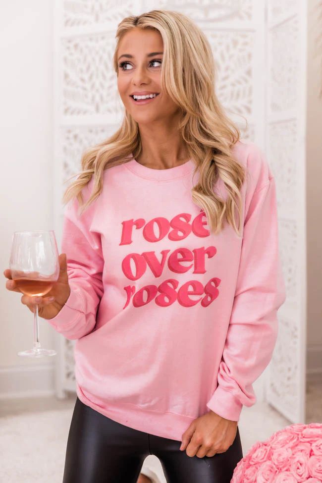 Rose`Over Roses Light Pink Graphic Sweatshirt | The Pink Lily Boutique