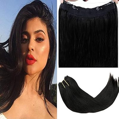 LaaVoo 14" Hidden Halo on Hair Extensions Color #1b Off Black Flip on Remy Human Hair Fish Line H... | Amazon (US)
