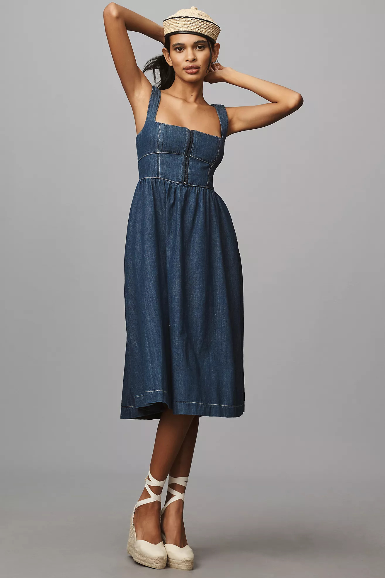 Reformation Tagliatelle Denim Midi Dress | Anthropologie (US)