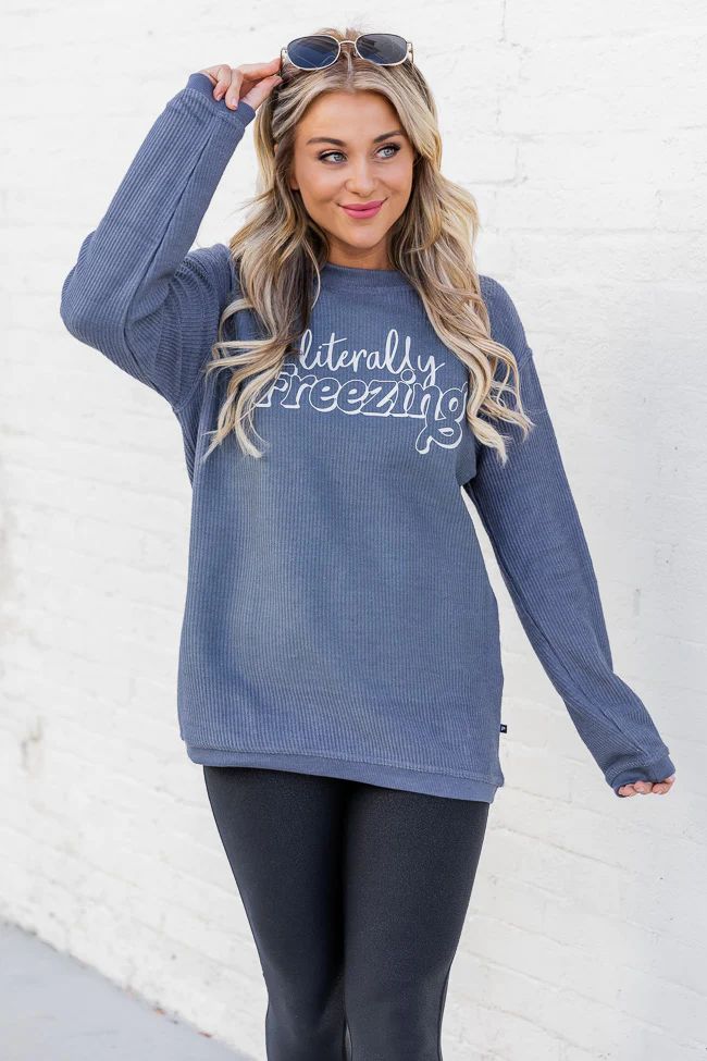 Literally Freezing Navy Corded Graphic Sweatshirt | Pink Lily