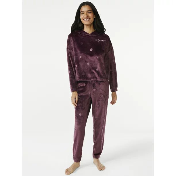 Joyspun Women's Star Print Plush Hoodie and Pants Pajama Set, 2-Piece, Sizes up to 3X - Walmart.c... | Walmart (US)