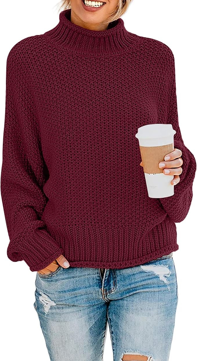 ZESICA Women's Turtleneck Batwing Sleeve Loose Oversized Chunky Knitted Pullover Sweater Jumper T... | Amazon (US)