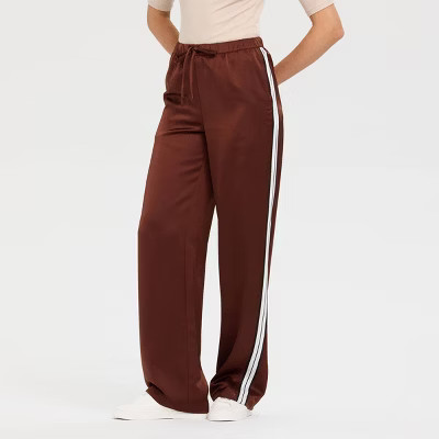 Women's High-Rise Wide Leg Satin Track Pull-On Pants - A New Day™ Dark Brown S | Target