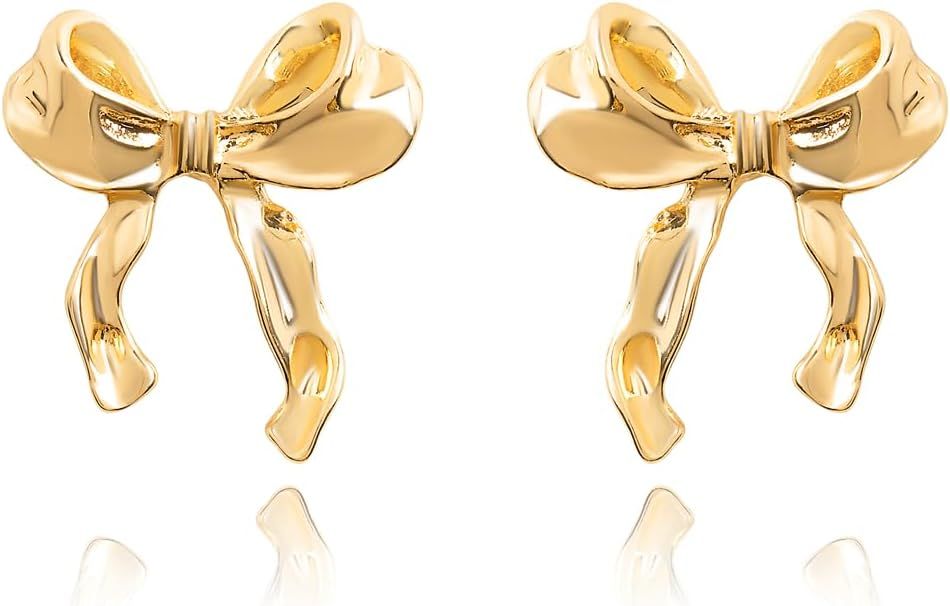 Numgug Gold Bow Earrings for Women Pearl Bow Dangle Earrings Silver Bow Stud Earrings Ribbon Earr... | Amazon (US)