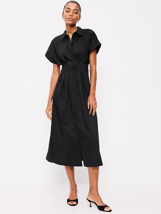 Smocked-Waist Midi Shirt Dress | Old Navy (US)