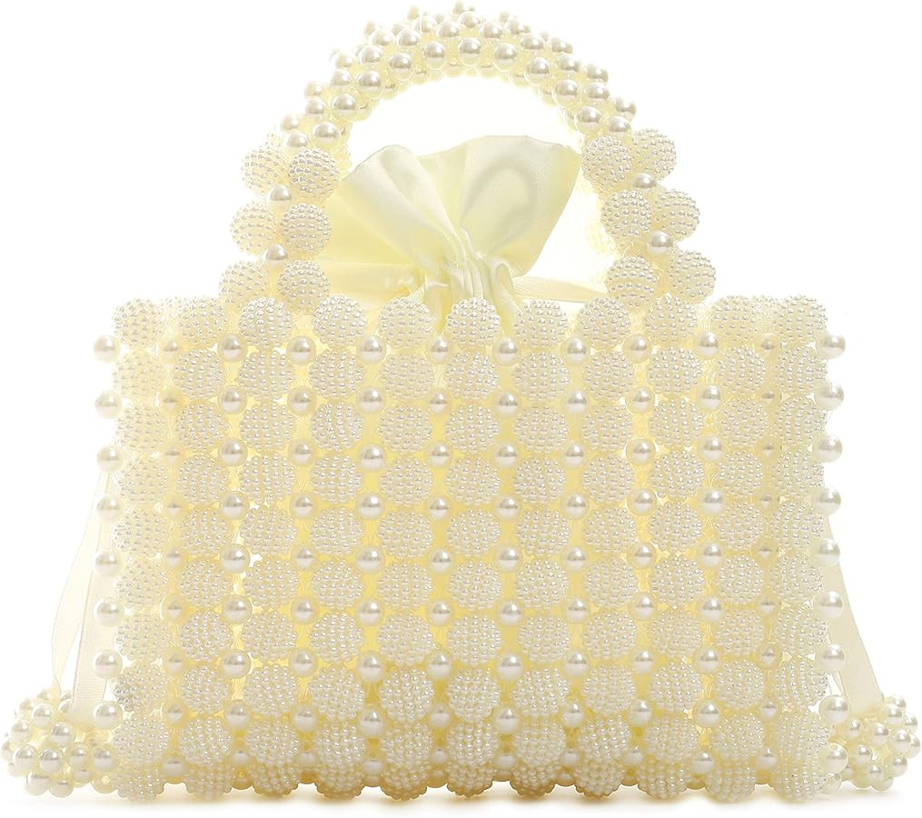 YUSHINY Women Handmade Pearl Beaded Evening Handbag Top Handle Purse with InnerBag & DustBag | Amazon (US)