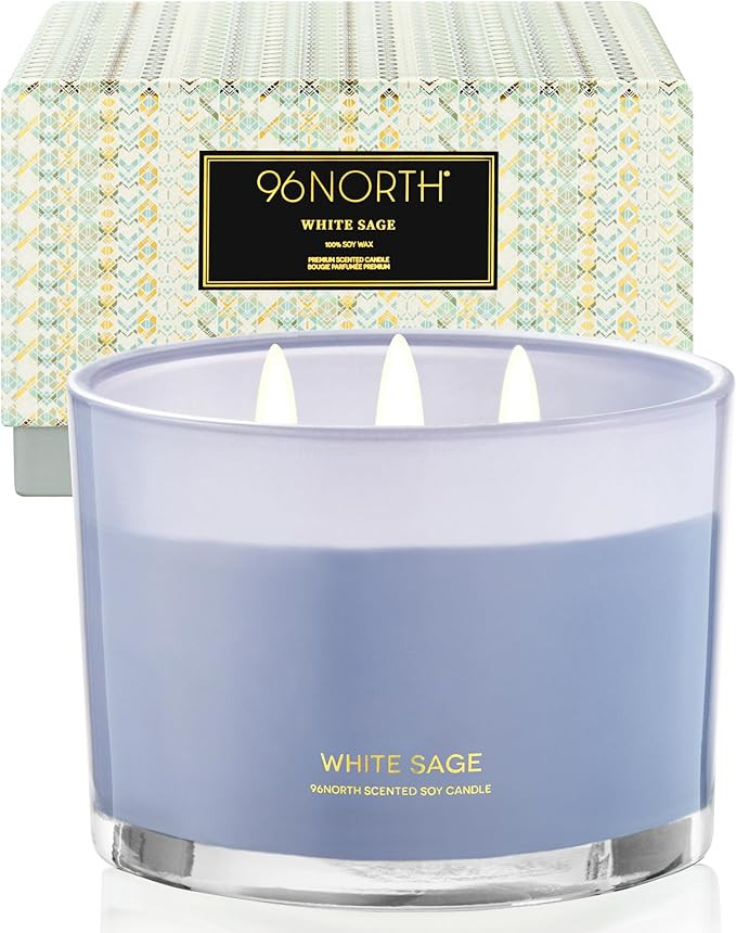 96NORTH Luxury White Sage Candle | Large 3 Wick Jar Candle | Up to 50 Hours Burning Time | 100% N... | Amazon (US)