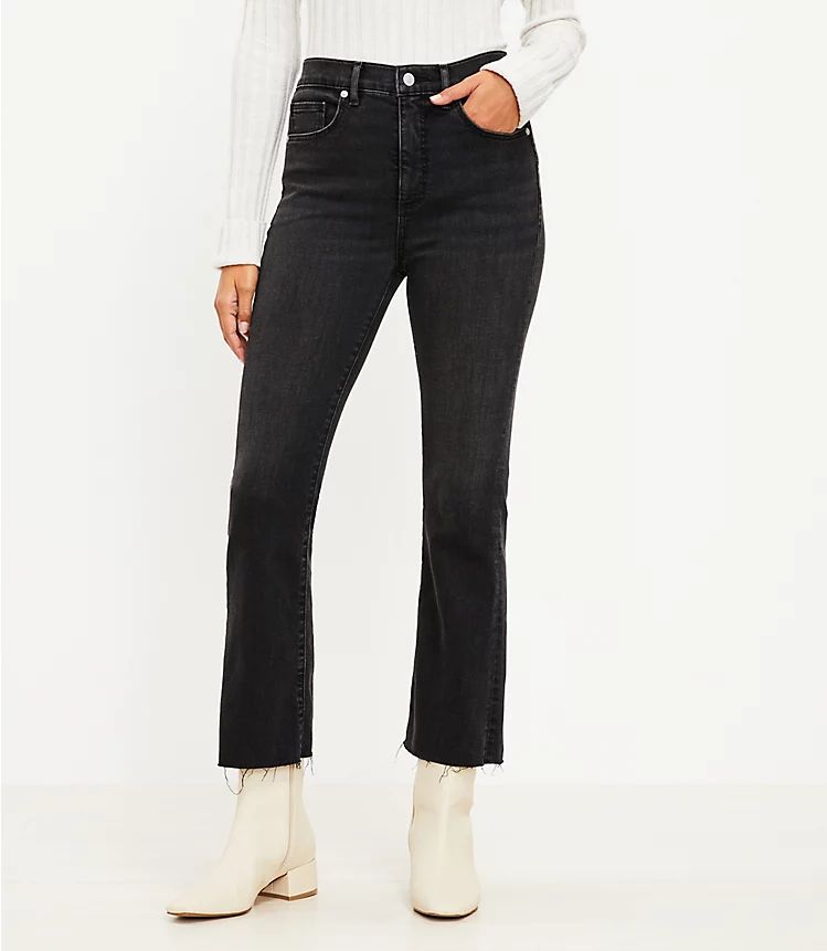 Fresh Cut High Rise Kick Crop Jeans in Black | LOFT