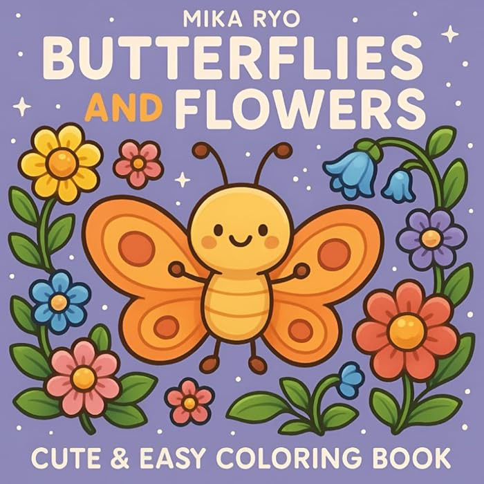 Butterflies And Flowers: Easy and Cute Style Coloring Book of Different Beautiful Butterflies and... | Amazon (US)