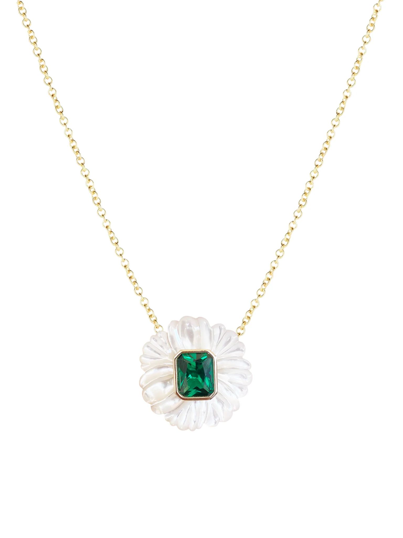 Mother of Pearl Emerald Bezel Necklace | Nicola Bathie Jewelry