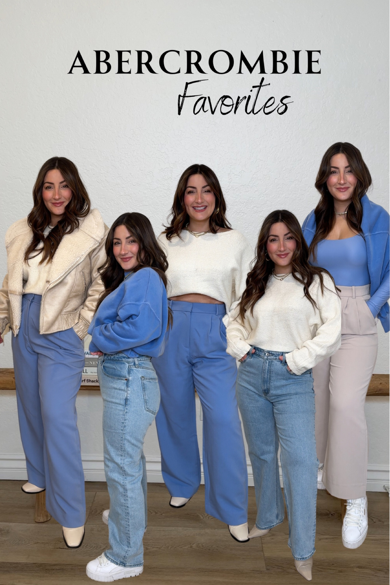 Abercrombie favorites!!! (Plus currently on sale!!!) 
Outfit sizing left to right:

Outfit #1:
Blue sloan pants: size 28 short (curve love) FYI: pre-pregnancy i wore a 27 short in curve love
Sweater: xxs/xs color white (almost sold out but other colors available)
Jacket: size XS

Outfit #2:
Jeans: curve love high rise relaxed: size 28 x-short, color: light
Sweatshirt: color blue size sm/med

Outfit #3:
Blue sloan pants: size 28 short (curve love)
Sweater: xxs/xs color white (almost sold out but other colors available)

Outfit #4:
Jeans: curve love high rise relaxed: size 28 x-short, color: light
Sweater: xxs/xs color white (almost sold out but other colors available)

Outfit #5:
Sloane cropped pants: size 28 short, color: light taupe (i would recommend sizing up if you’re curvy since they don’t come in “curvy love”) 
Top: Long sleeve square neck size small, color blue
Sweatshirt: color blue size sm/med

#abercrombie #salealert #petitefashion  #abercrombiepartner


#LTKstyletip #LTKfindsunder50 #LTKsalealert