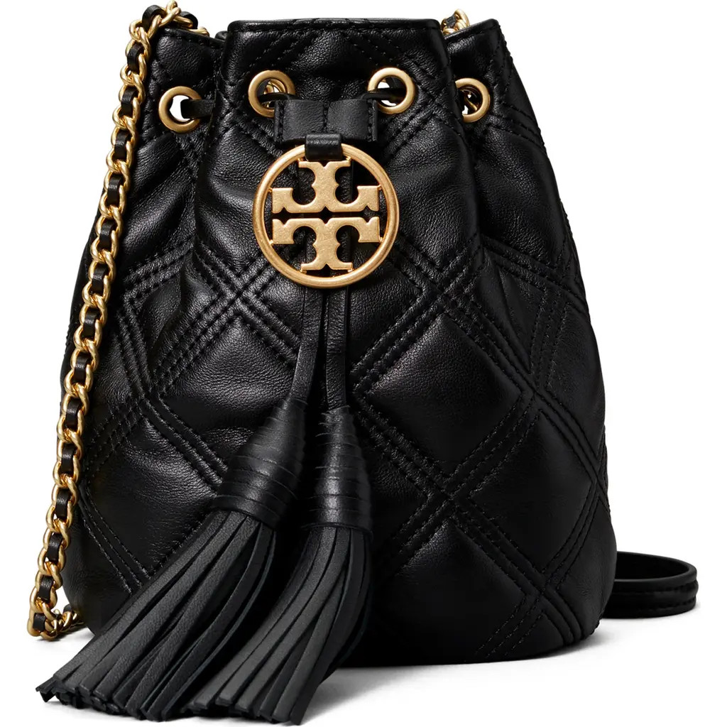 Tory Burch Fleming Mini Leather Bucket Bag in Black at Nordstrom | Nordstrom