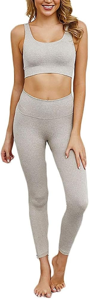 Hotexy Women's Workout Outfit 2 Pieces Seamless Yoga Leggings Shorts with Sports Bra Gym Clothes ... | Amazon (US)