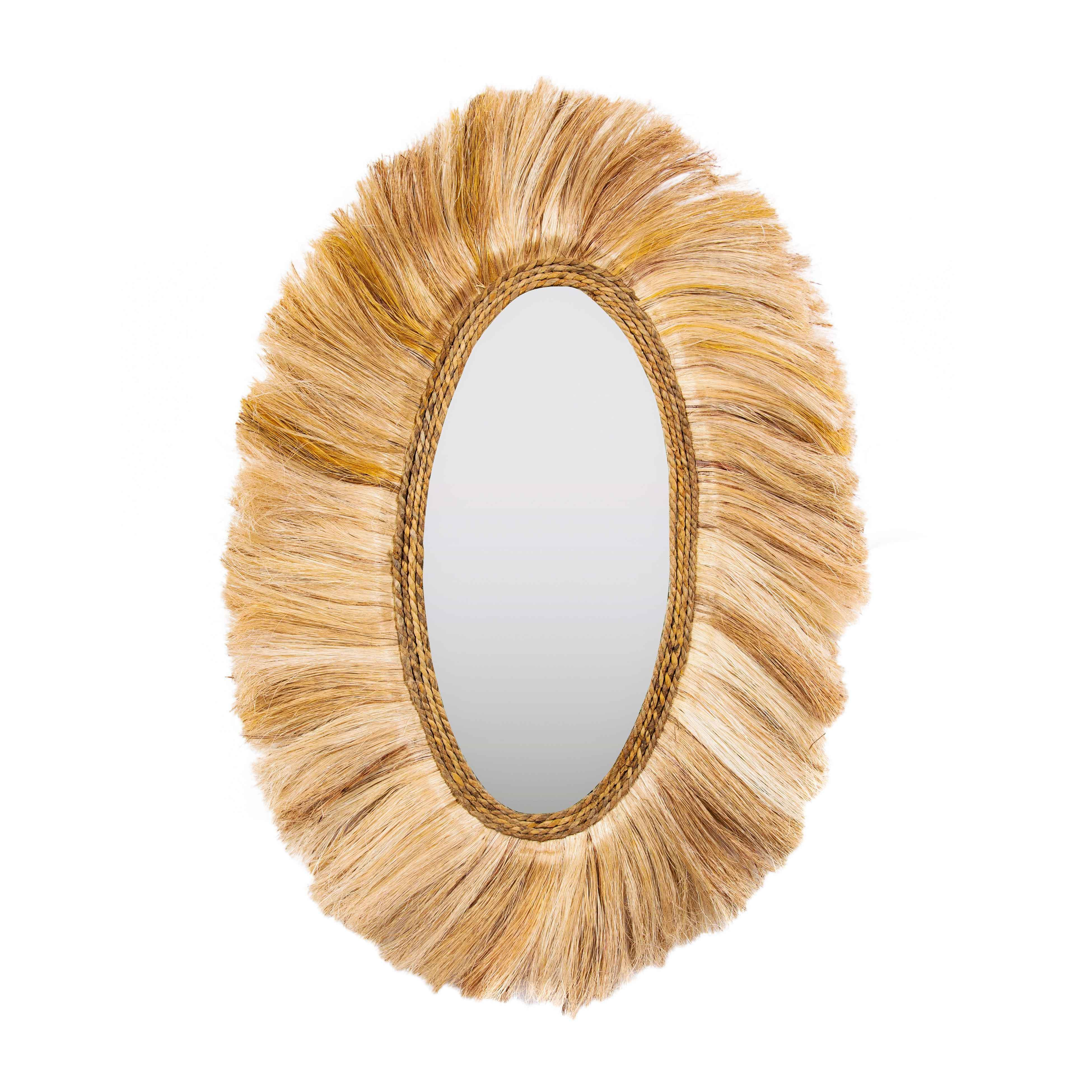 Tribal 25.6"X35.4" Natural Abaca Grass Oval Wall Mirror | TOV Furniture