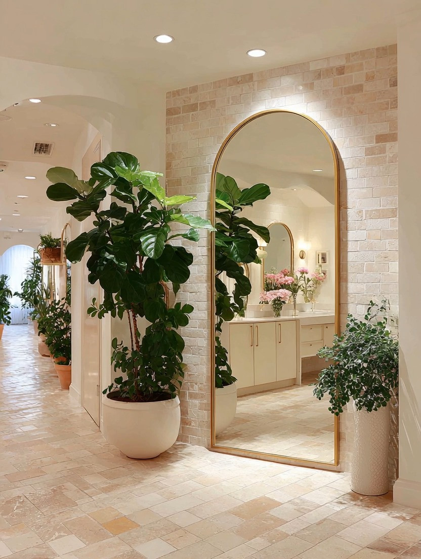 Steal this high-end restaurant hallway look for your home.

There is something about luxury hospitality spaces that instantly feels elevated, calm, and beautifully intentional. And the truth is, it is often created with just a few well-chosen elements, not an overload of decor.

This look comes down to two powerful pieces.
A full-length arched gold frame mirror and a statement greenery moment.

The mirror does more than reflect.
It visually expands your space, doubles the light, and creates that layered depth you see in designer interiors. The gold frame adds warmth and refinement without overwhelming the room.

Then comes the greenery.
A fiddle leaf fig tree in a clean white planter brings life, movement, and that natural softness that balances the structure of the mirror. Together, they create a look that feels both grounded and elevated at the same time.

This is what understated luxury really looks like.
Effortless, minimal, and incredibly impactful.

Whether you place this in a hallway, entryway, or even a quiet corner of your living space, it instantly transforms the feeling of the entire area.

Choose your mirror size based on your wall height.
Choose your tree size based on your space.
The formula stays the same, and it works every time.

Shop our curated edit to recreate this look in your home.

#EntrywayDesign #LuxuryHomeStyle #HallwayDecor 

 #LTKHome