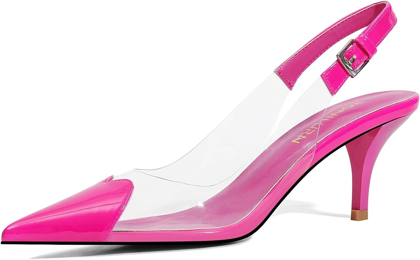 RONILURN Women's Kitten Heels Clear Slingback Closed Pointed Toe Pumps Low Heel Dress Shoes Sling... | Amazon (US)