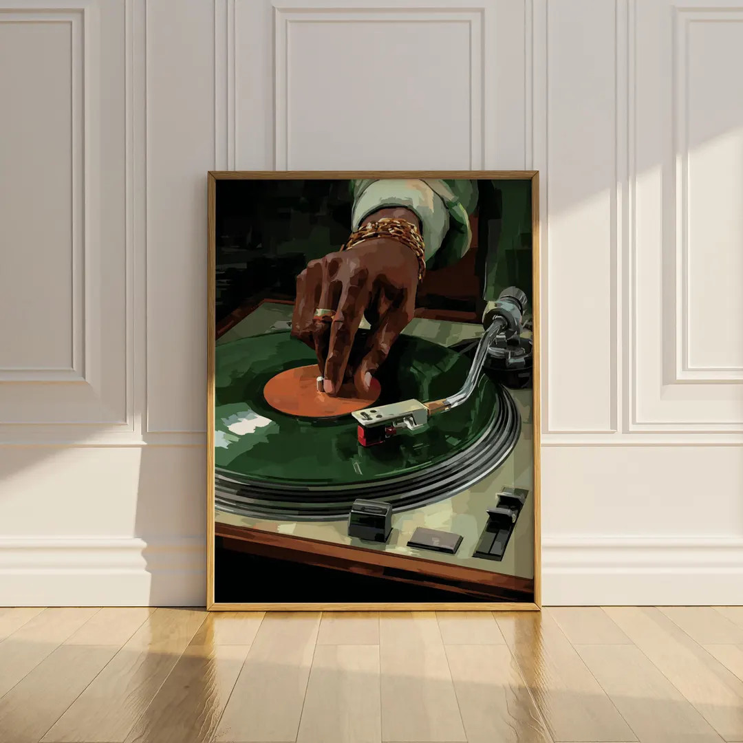 Vinyl Record Player Poster Print Vintage Oil Painting Black Woman Wall Art DJ Retro African Soul ... | Etsy (Global)
