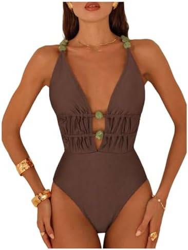SHENHE Women's One Piece Swimsuit Criss Cross Backless Beaded Deep V Neck Plunge Bathing Suit | Amazon (US)