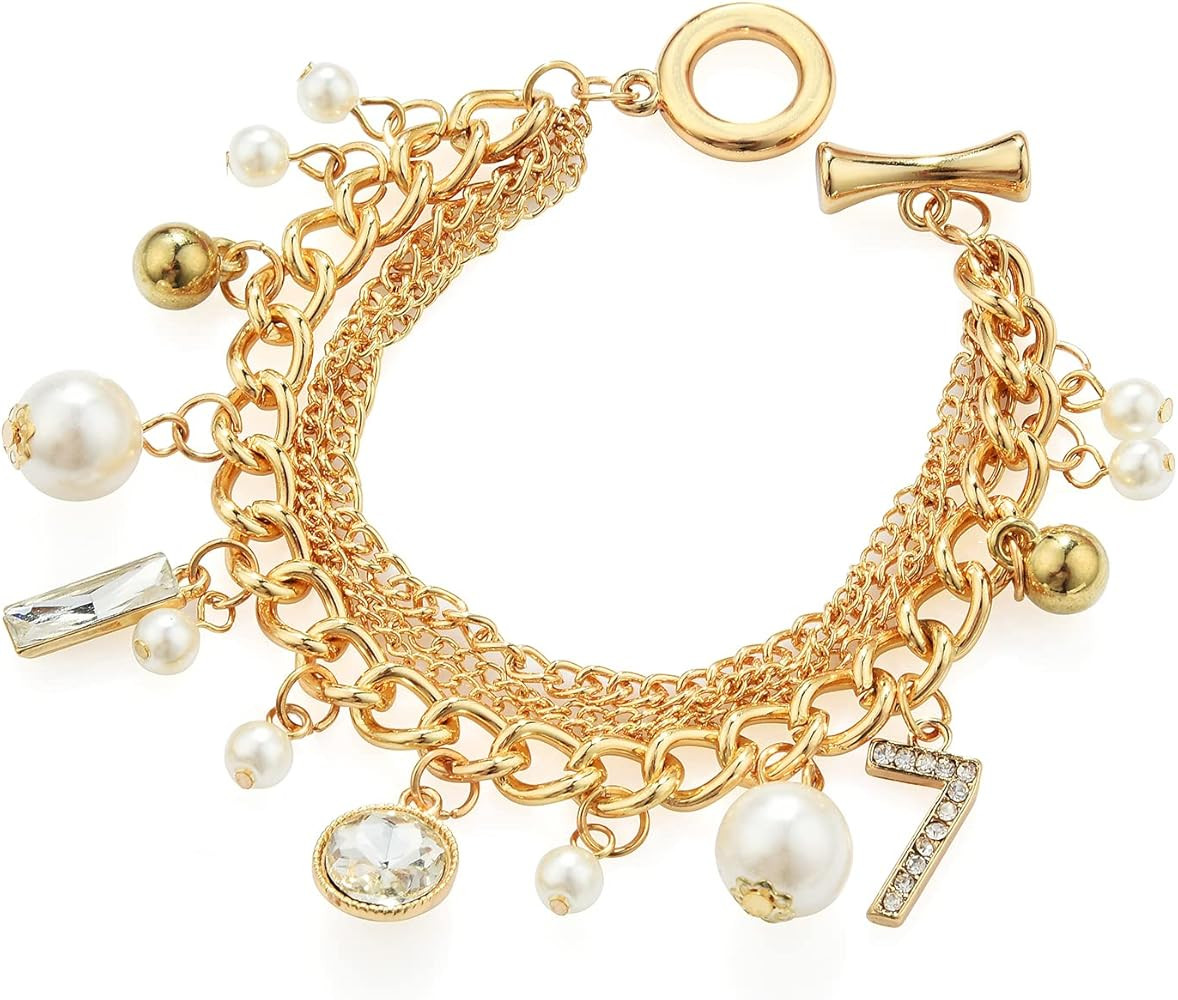 Gold Tone Chain Inspired Charm Lucky Bracelet for Women | Amazon (US)
