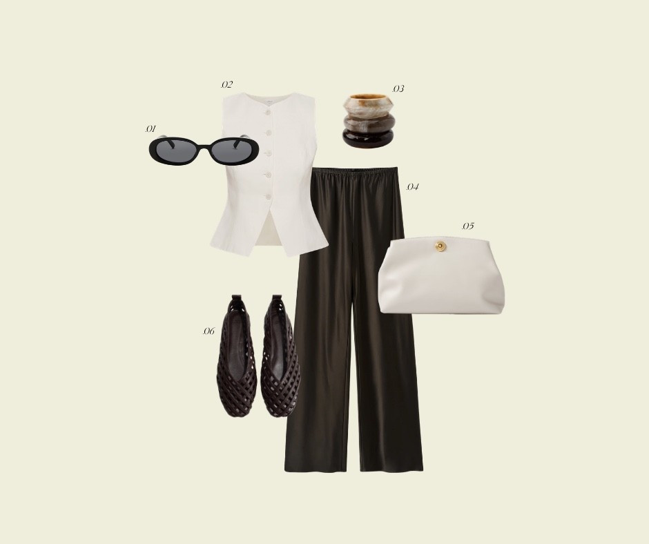 Satin Pants // H&M Shoes // Aritzia Vest // Summer Style // Summer Outfits // Revolve Sunglasses 

#LTKSeasonal #LTKootd