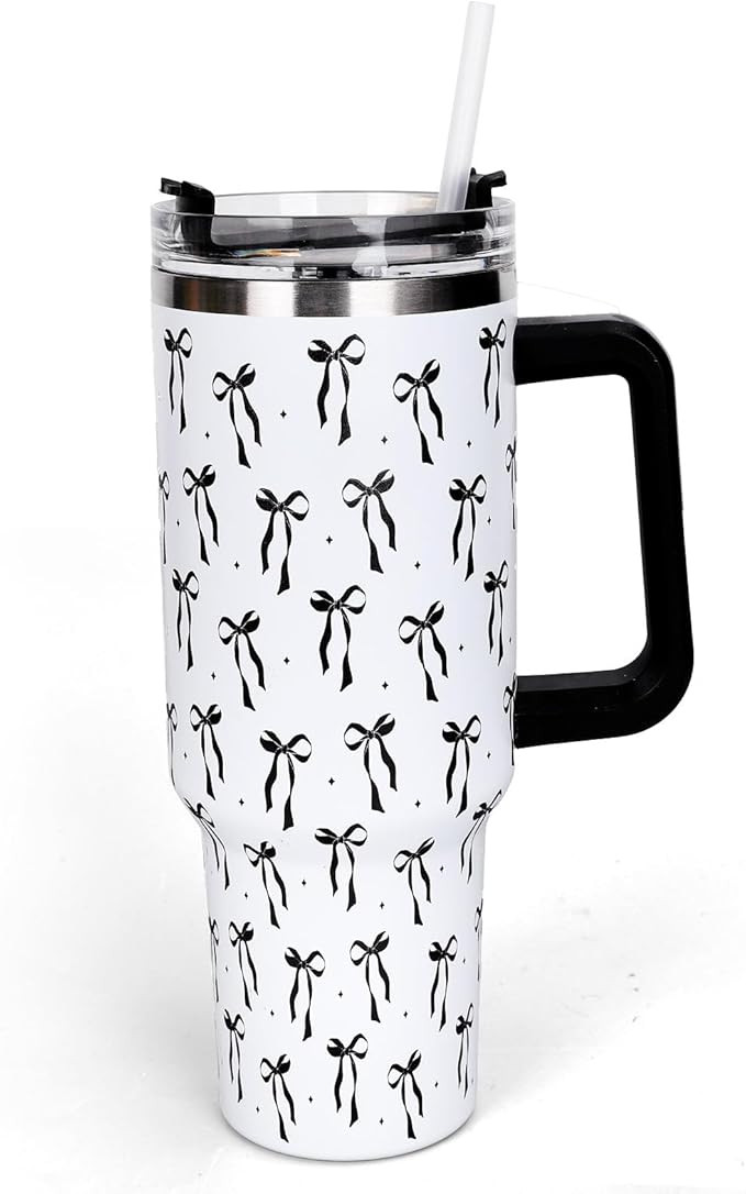Whaline 40oz Black Bow Tumbler with Handle Straw and Lid Bow-Knot Travel Tumbler Coffee Cup for W... | Amazon (US)