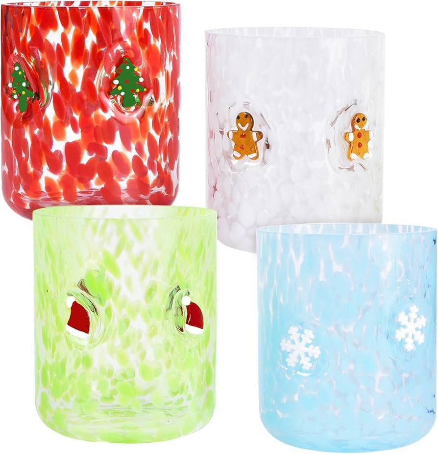 4 PCS 14 Ounce Christmas Icon Juice Glasses,Christmas Drinking Cups,Four Colors and Patterns,Stro... | Amazon (US)
