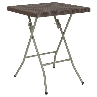 Emma and Oliver 1.95-Foot Square Brown Rattan Plastic Folding Table - Outdoor Event Table | Target