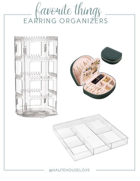My favorite earring organizers! The standing acrylic stand is perfect for hook earrings, while the tray works better for studs. Love this compact travel case too!