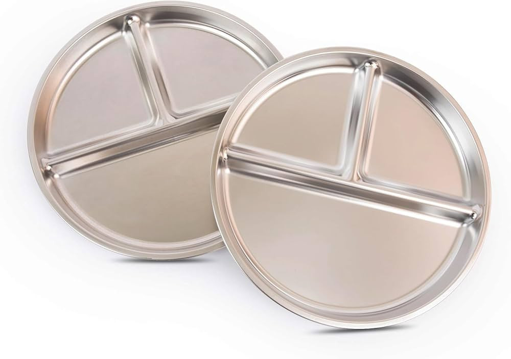 Stainless Steel Portion Control Plate | 3 compartment plates | Divided Plates for Adults Kids | B... | Amazon (US)