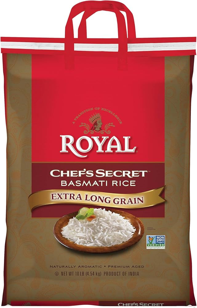 Royal Chef's Secret Basmati White Rice - Premium Extra Long Grain Basmati Rice - 10 lb Bag | Amazon (US)