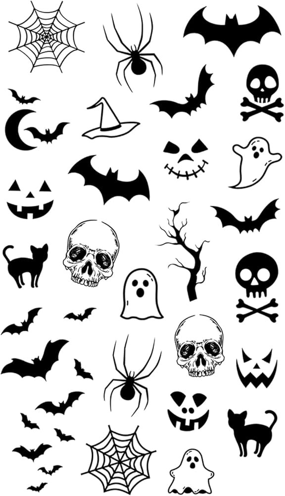 MapofBeauty 2 pcs Black Bat Spider Skeleton Prints Temporary Waterproof Tattoo Sticker | Amazon (US)