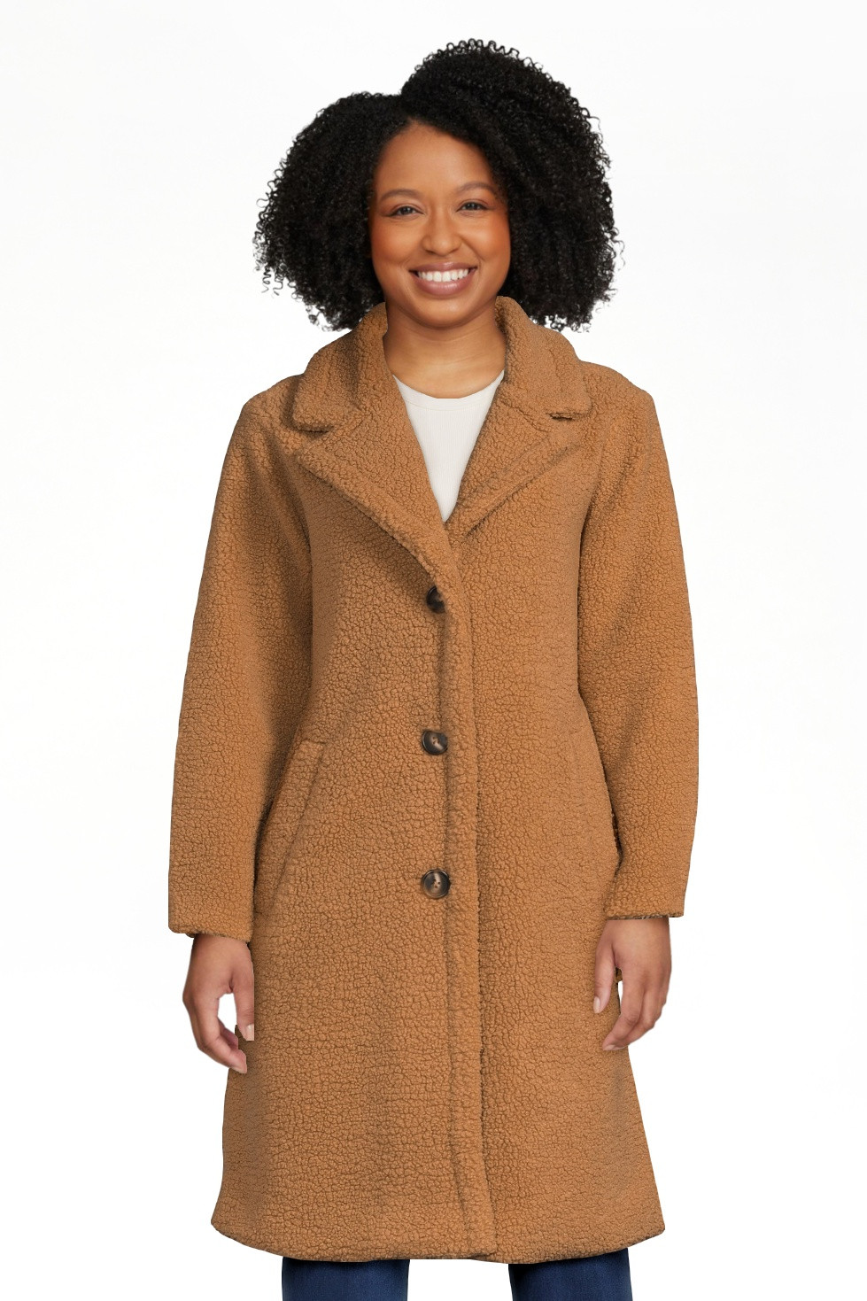 Time and Tru Women's Notch Collar Faux Sherpa Coat, Sizes XS-3X | Walmart (US)