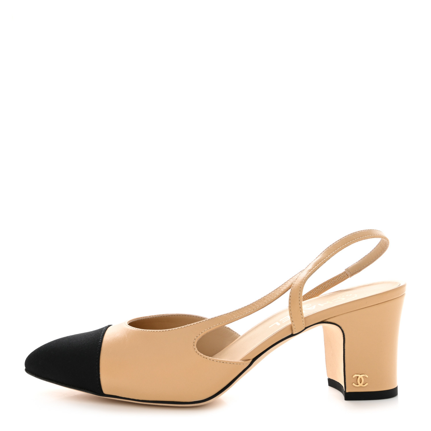 Goatskin Grosgrain Cap Toe CC Slingback Pumps 41 Beige Black | FASHIONPHILE (US)
