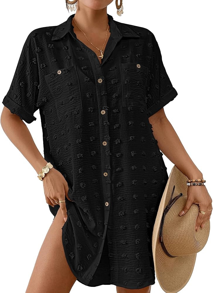 Bsubseach Swimsuit Coverup for Women Swiss Dot Bathing Suit Swimwear Button Down Beach Shirt Cove... | Amazon (US)