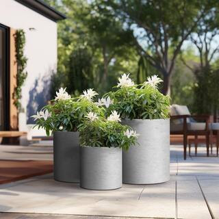 10in., 13in., 16in. Dia Stone Finish Extra Large Tall Round Concrete Plant Pot/Planter for Indoor & Outdoor Set of 3 | The Home Depot